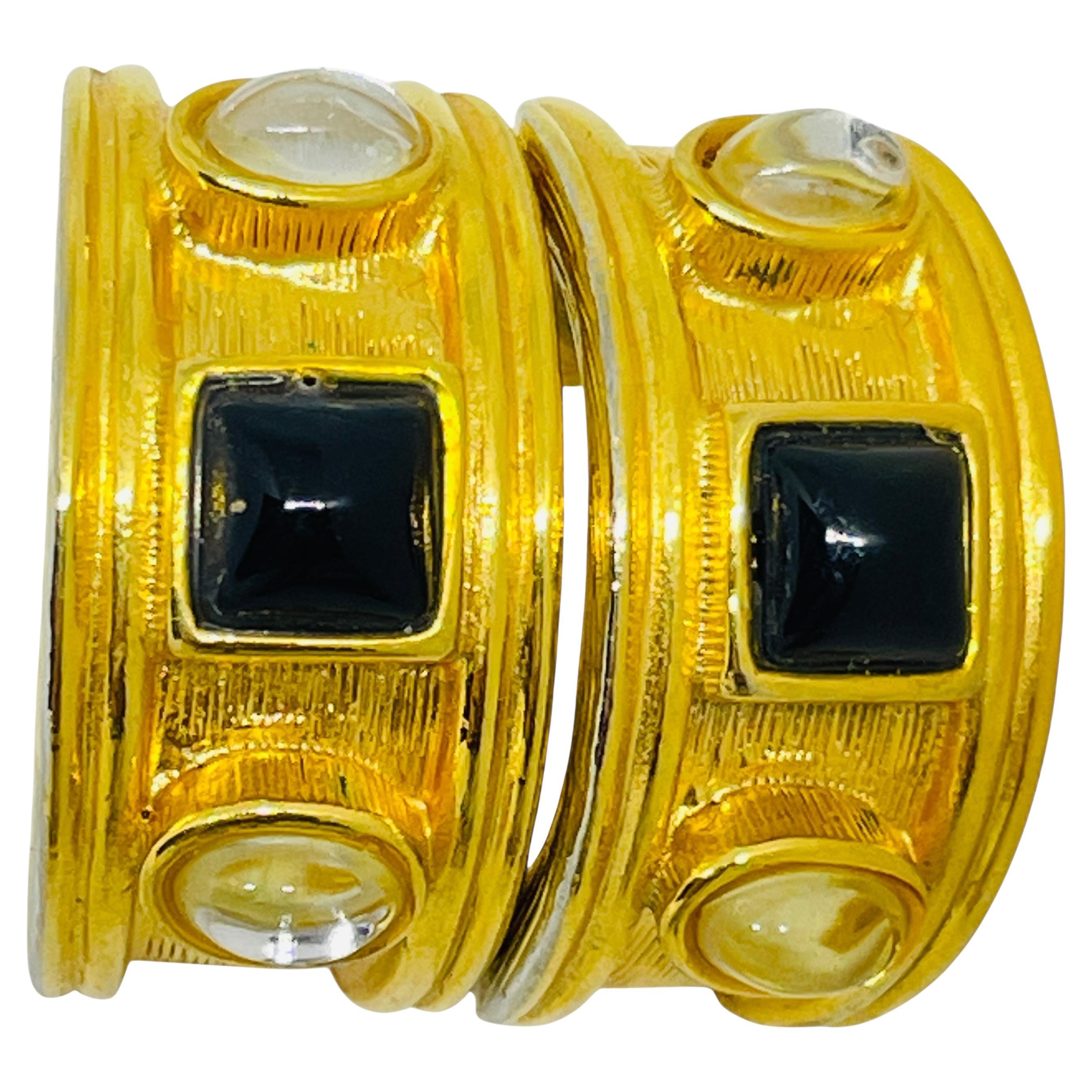 Vintage Gold Ton Glas Etruscan Stil 80er Jahre Designer Post Ohrringe