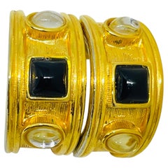 Vintage Gold Ton Glas Etruscan Stil 80er Jahre Designer Post Ohrringe