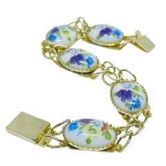 Pulsera de eslabones de diseño con cabujones de cristal en tono dorado estilo vintage