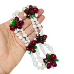 Vintage gold tone glass fruit apple leafs beaded 1960's designer necklace