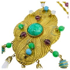 Collana con ciondolo di design in vetro e giada d'epoca in tonalità oro