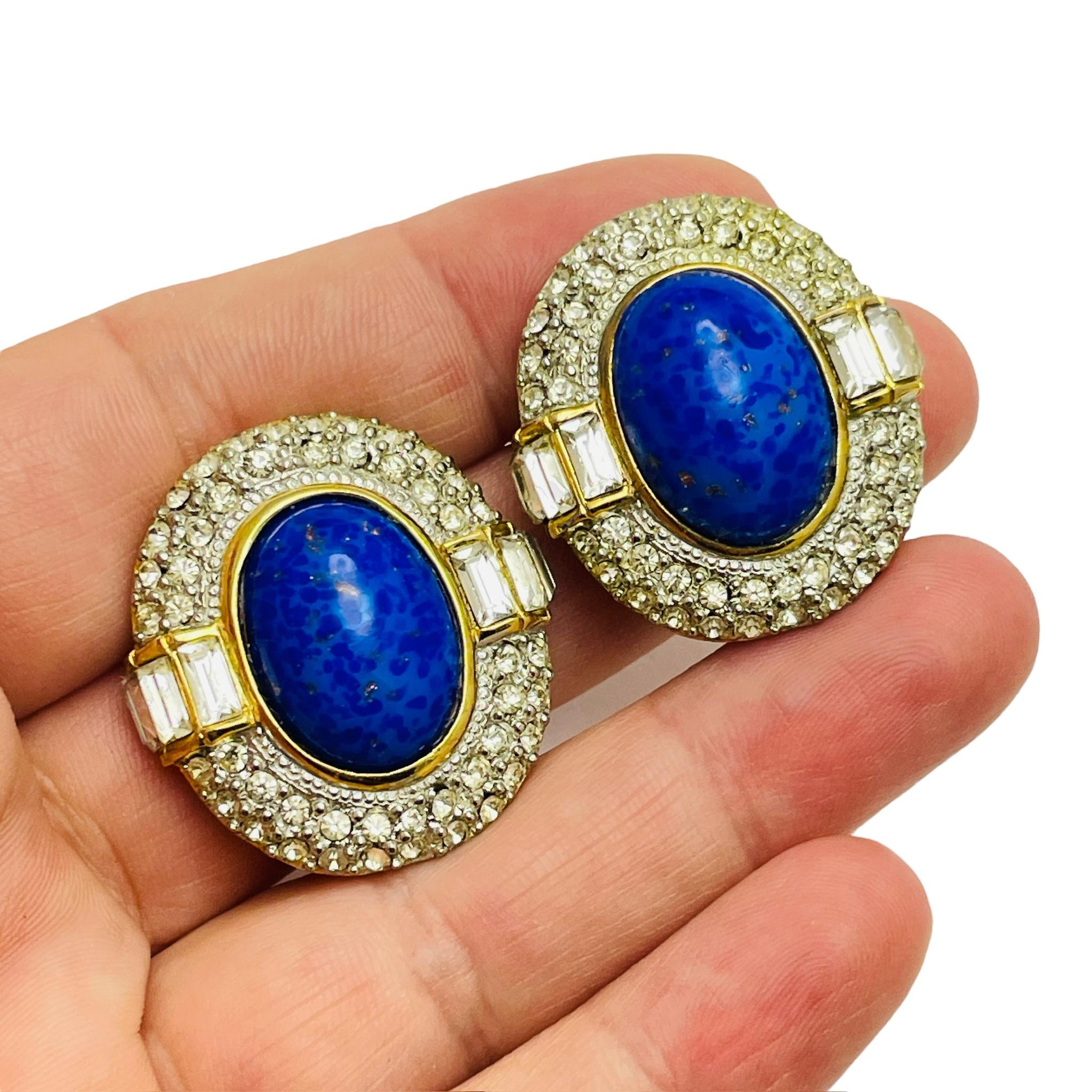 Designer-Ohrclips in Goldtönen aus Glas mit Lapislazuli und Strass in Designer-Optik Damen im Angebot