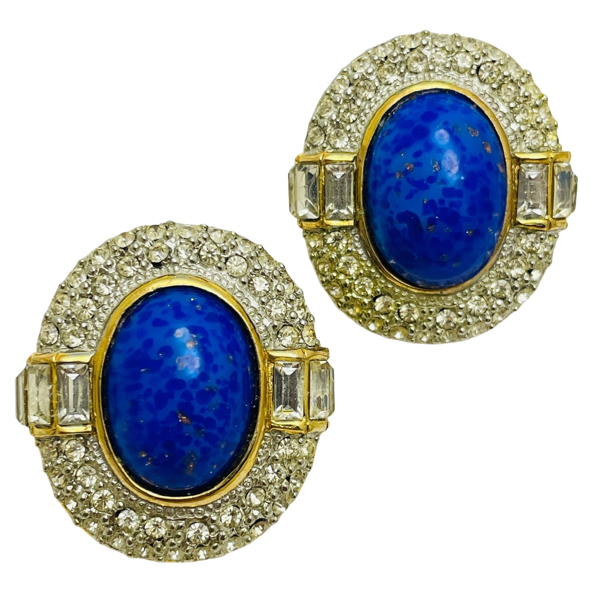 Orecchini a clip d'epoca in vetro color oro con lapis e strass