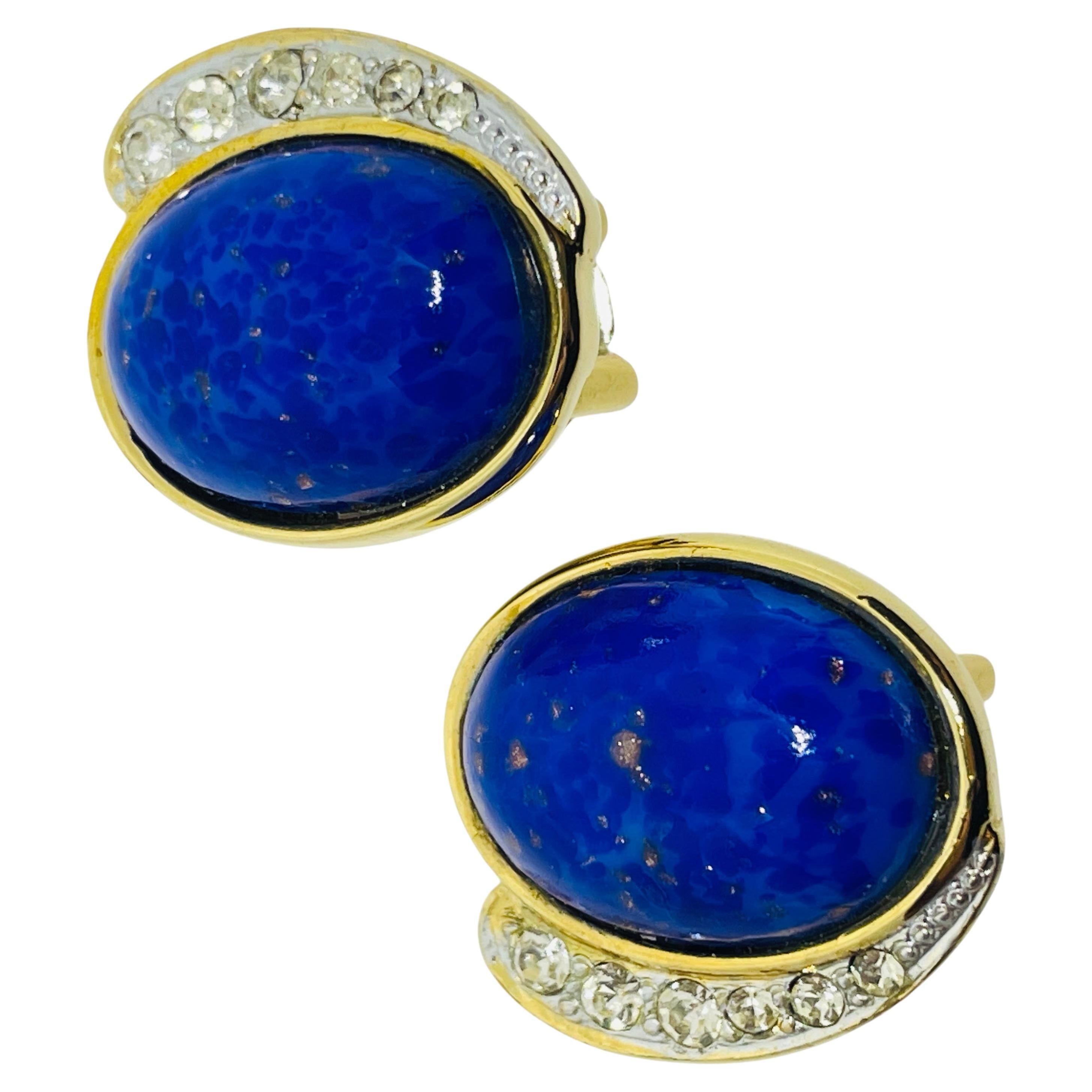 Orecchini a clip d'epoca in vetro color oro con strass di lapis
