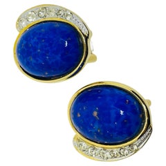 Orecchini a clip d'epoca in vetro color oro con strass di lapis