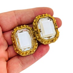 Boucles d'oreilles à clip vintage en verre massif doré