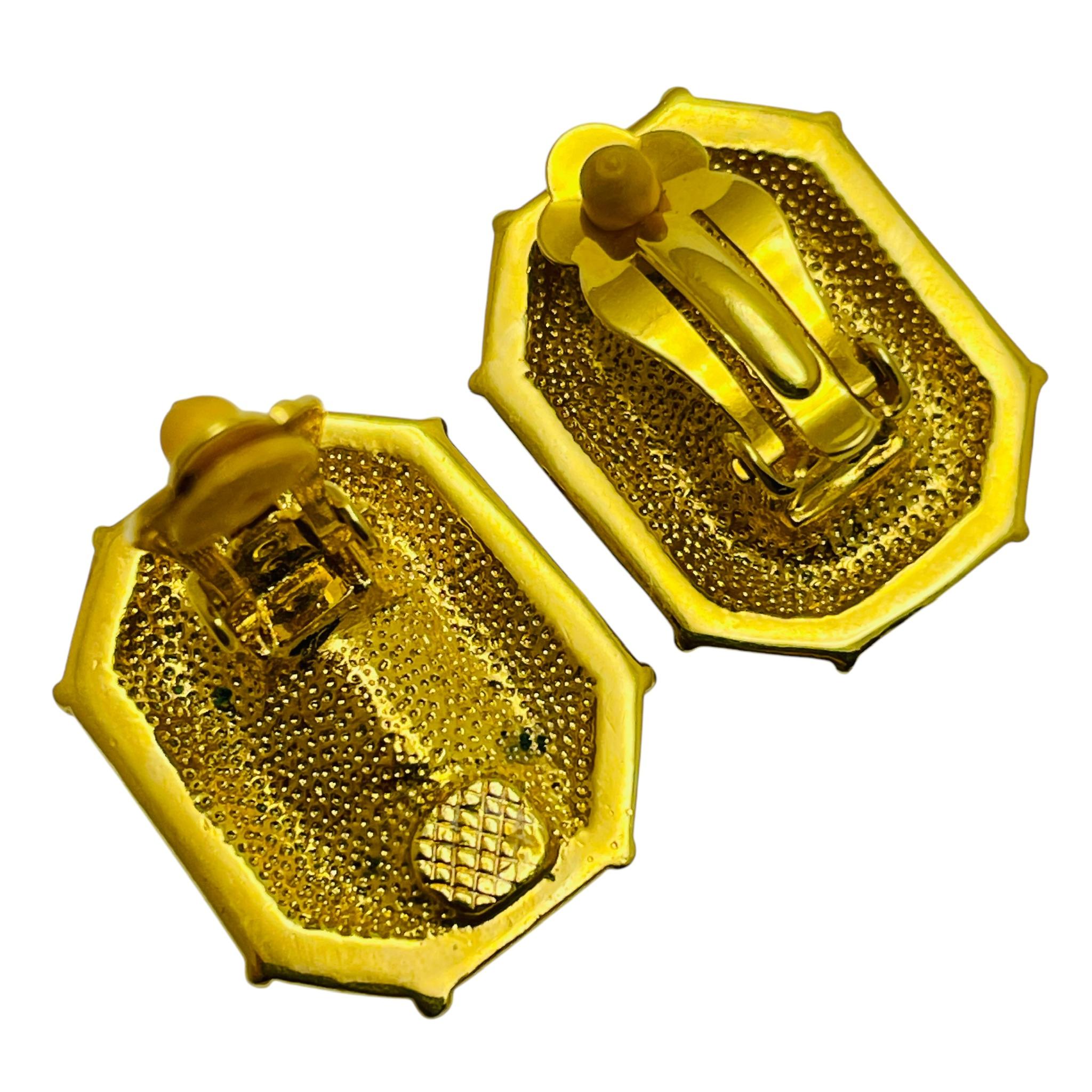 Pendientes de clip de diseño masivo de cristal en tono dorado vintage en Bueno estado para la venta en Palos Hills, IL