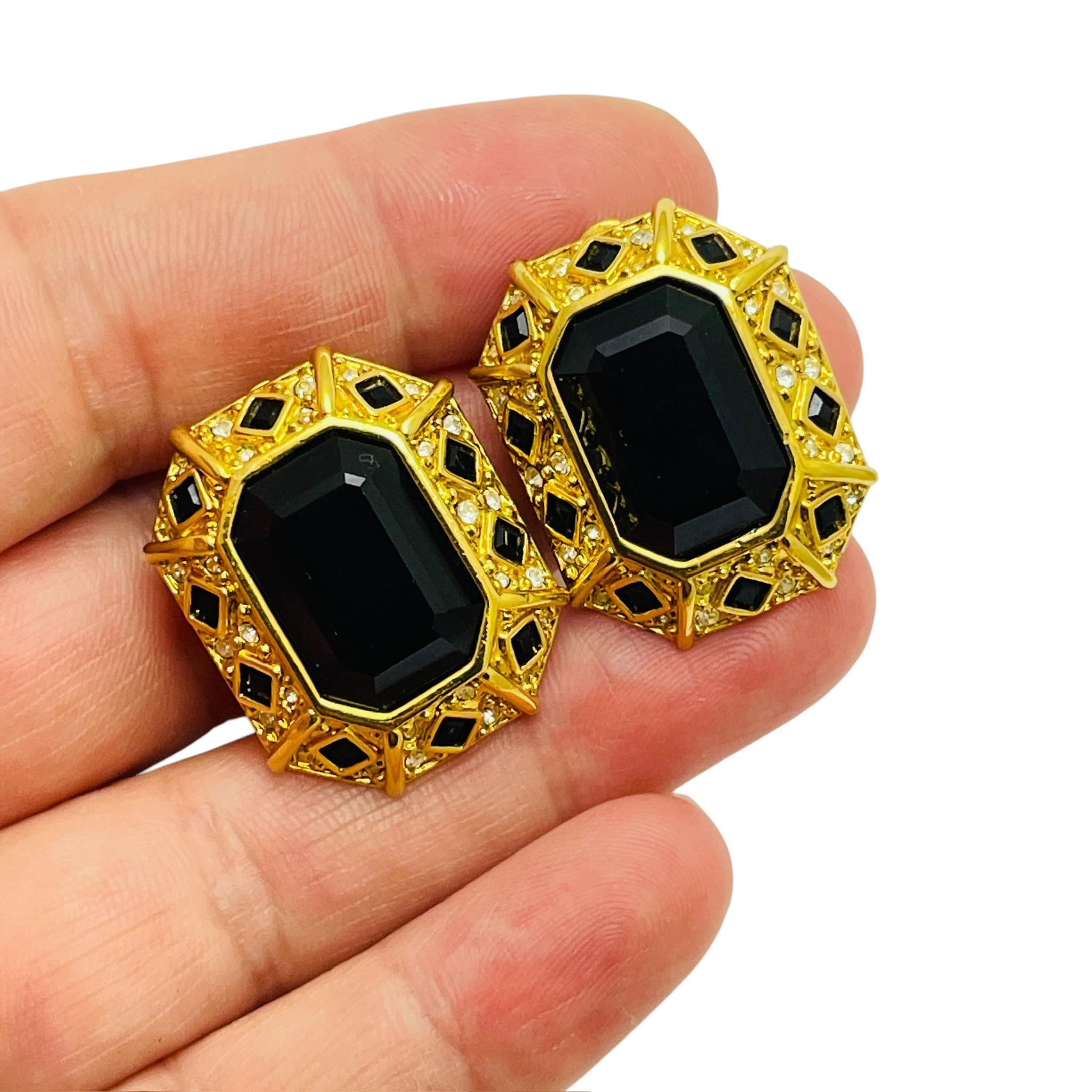 De las mujeres Pendientes de clip de diseño masivo de cristal en tono dorado vintage en venta
