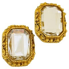 Vintage Goldfarbene massive Designer-Ohrclips aus Glas in Goldtönen