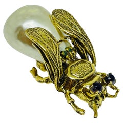 Vintage Gold Ton Glas Perle Rubin Augen Biene Käfer figurale Brosche
