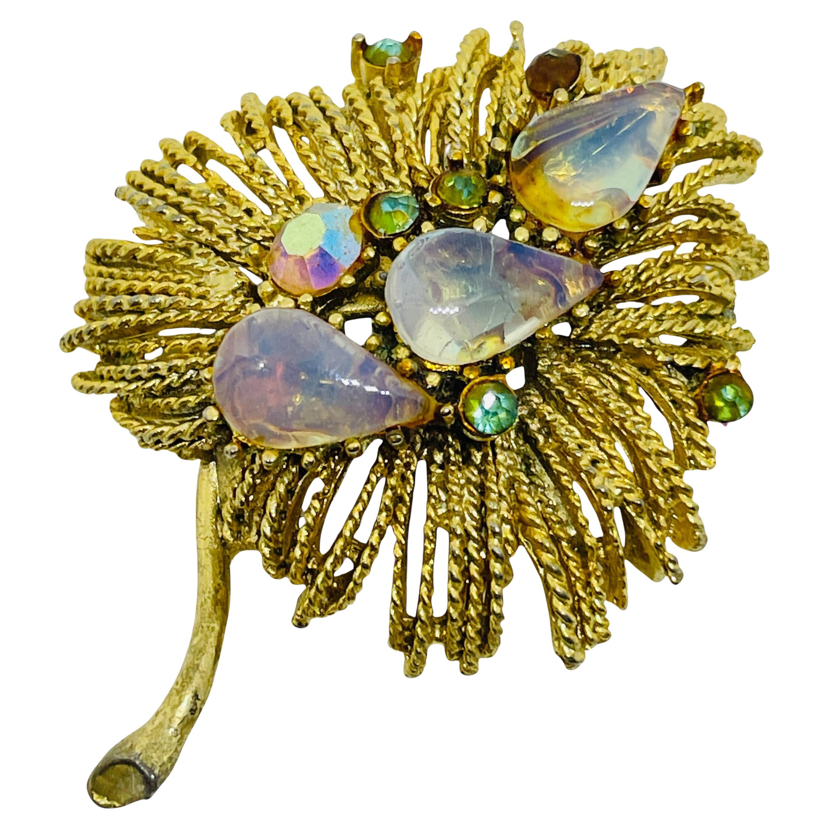 Vintage Goldton Glassteine Designer Brosche