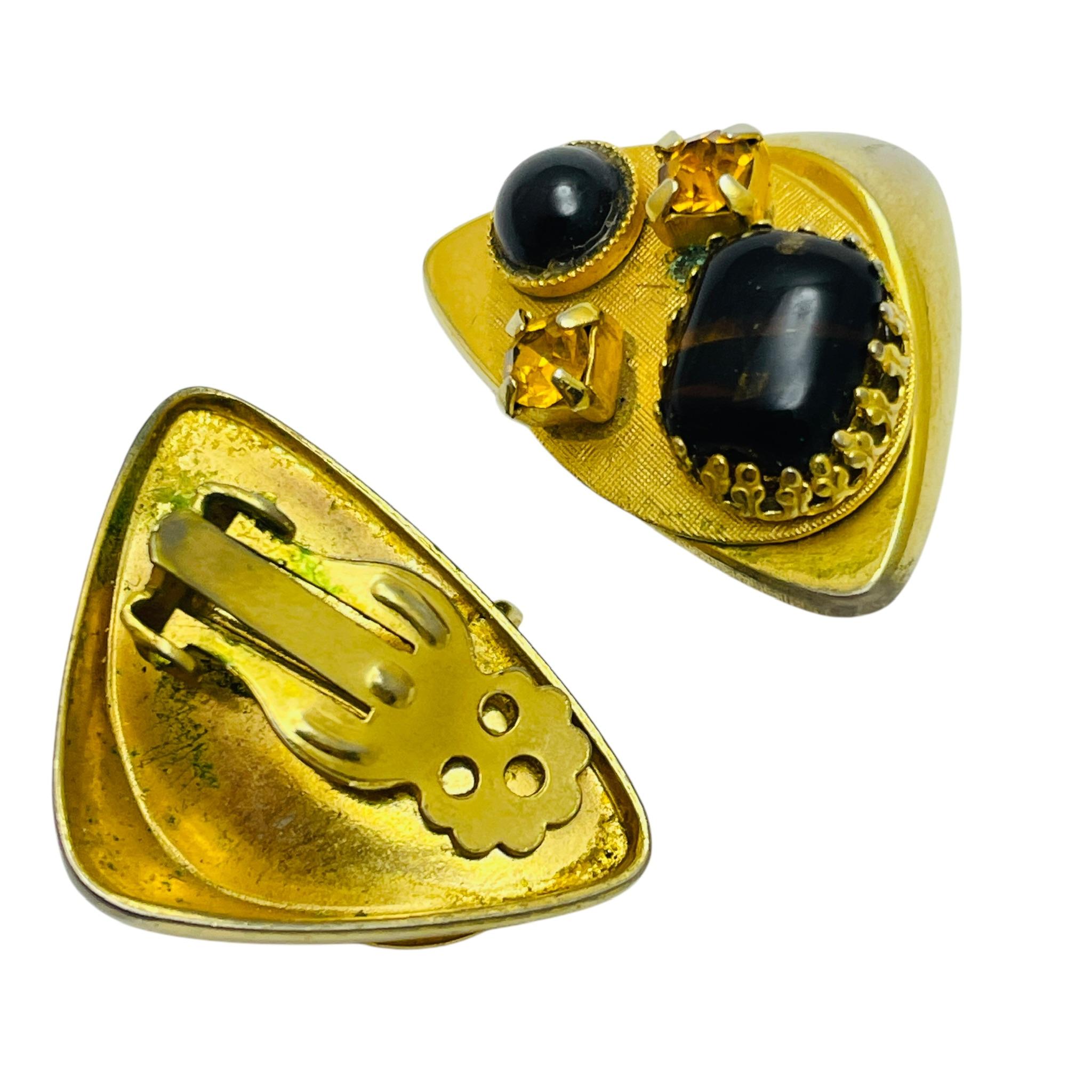 Pendientes de clip de diseño vintage con piedras de cristal en tono dorado en Bueno estado para la venta en Palos Hills, IL