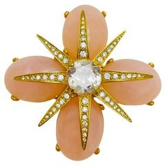 Vintage gold tone glass stones massive maltese cross designer brooch