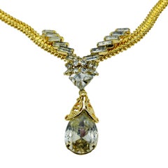 Vintage gold tone glass tear drop designer necklace
