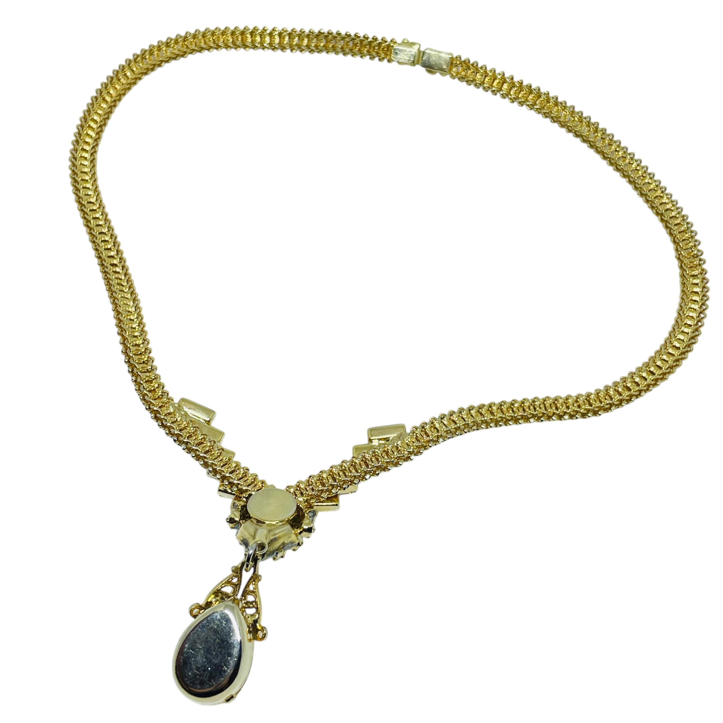 Collana vintage in vetro dorato con goccia a strappo in vendita 1