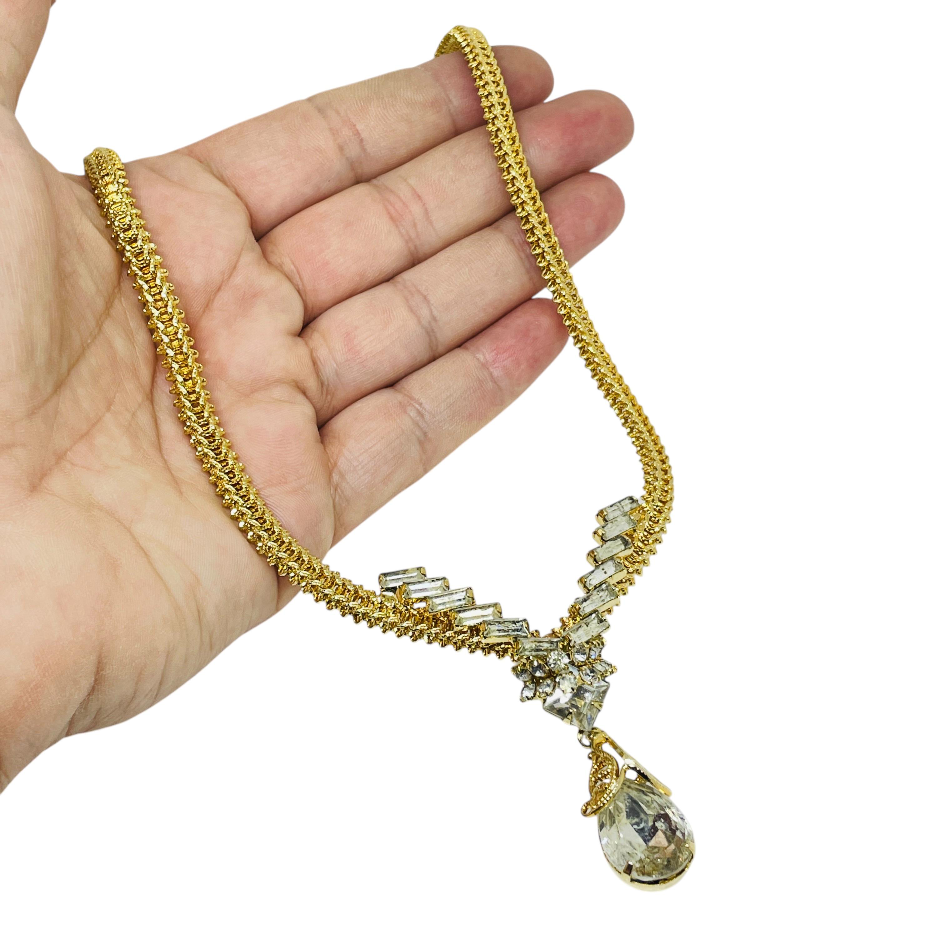 Collana vintage in vetro dorato con goccia a strappo in vendita 2