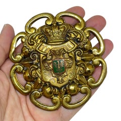 Vintage gold tone green enamel shield eagle brooch