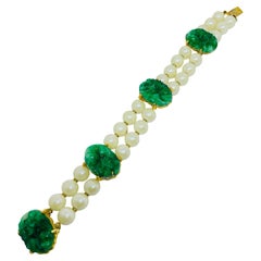Vintage Goldton grün Glas Jade Perlen Designer-Armband