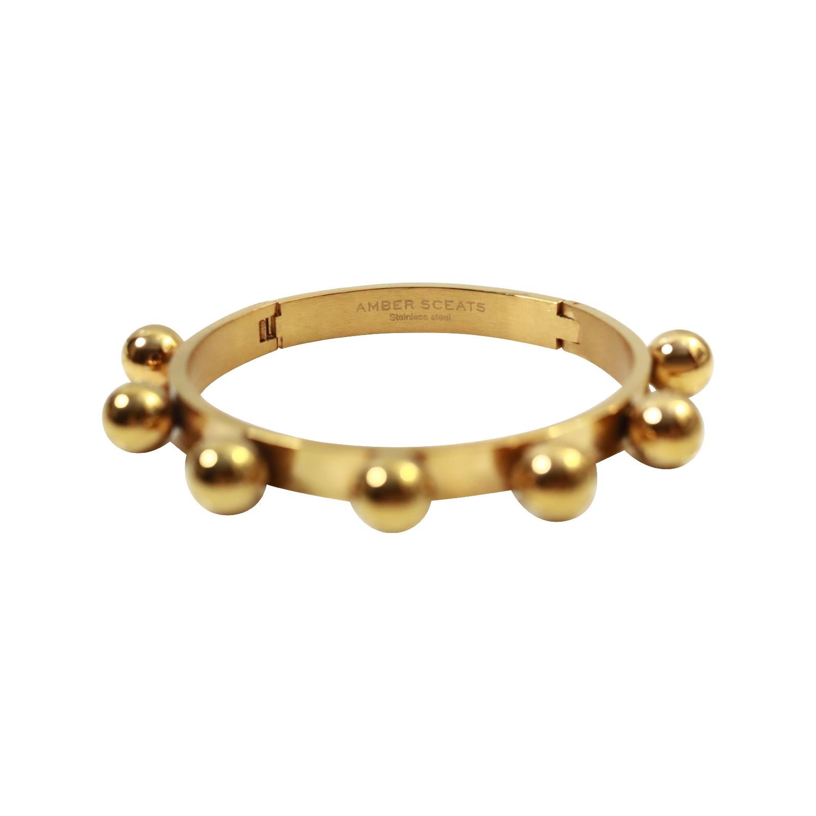 Women's Vintage Gold Tone Heavy Bracelet With Fixed Balls Circa 1990s For Sale