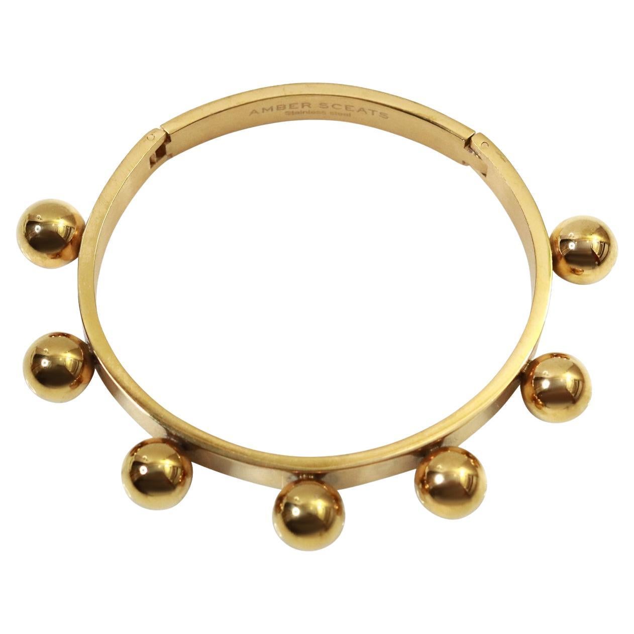 Vintage Gold Tone Heavy Bracelet With Fixed Balls Circa 1990s For Sale