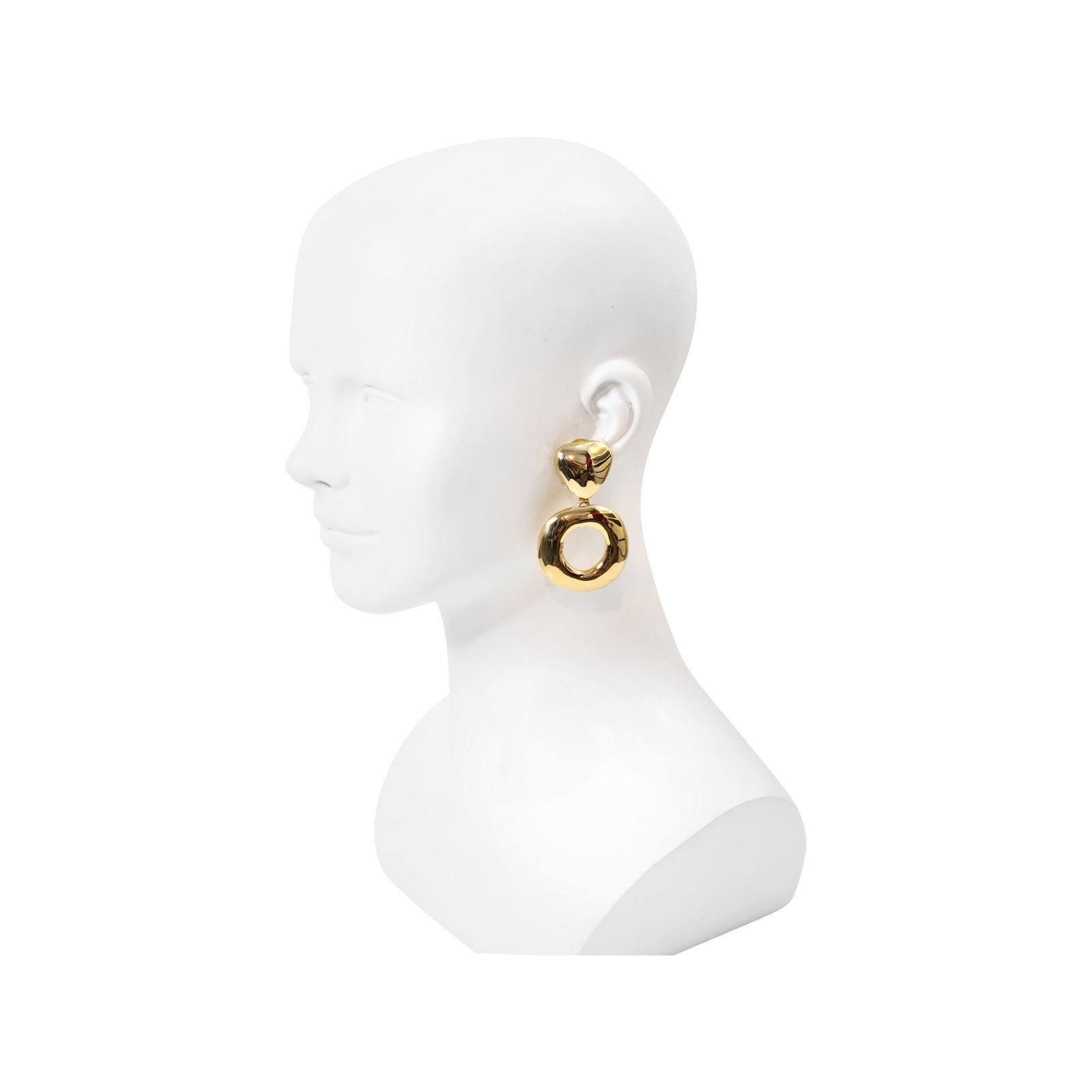 Vintage Gold Tone Hoop Earrings Circa 1980s For Sale 1