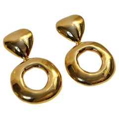 Vintage Gold Tone Hoop Earrings Circa 1980s