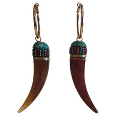 Vintage Gold Tone Hoop Earrings with Stones, Unisex, Circa 1990