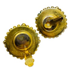 Vintage gold tone huge marbled resin ball designer clip on earrings