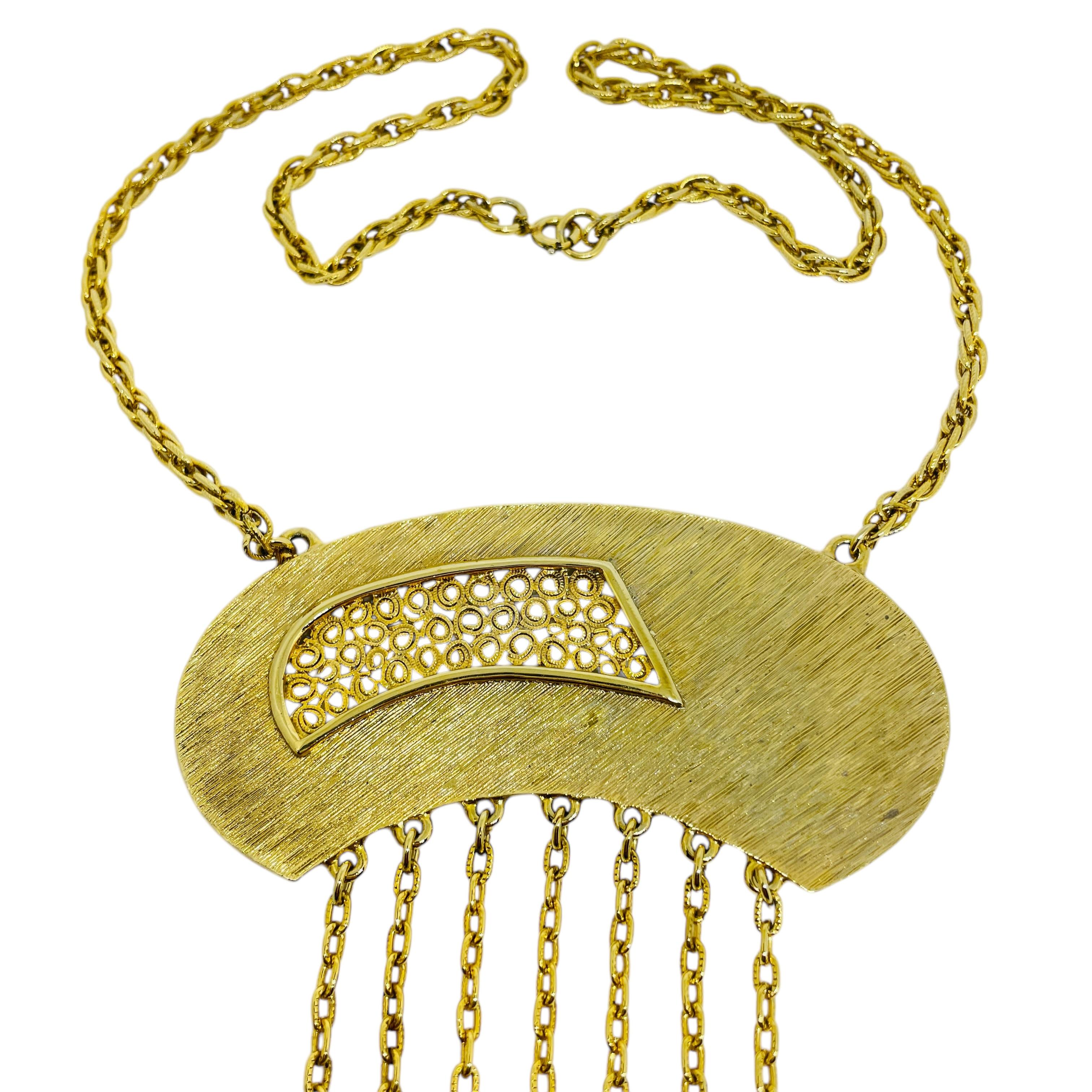 Women's Vintage gold tone huge pendant dangle chain modernist necklace For Sale