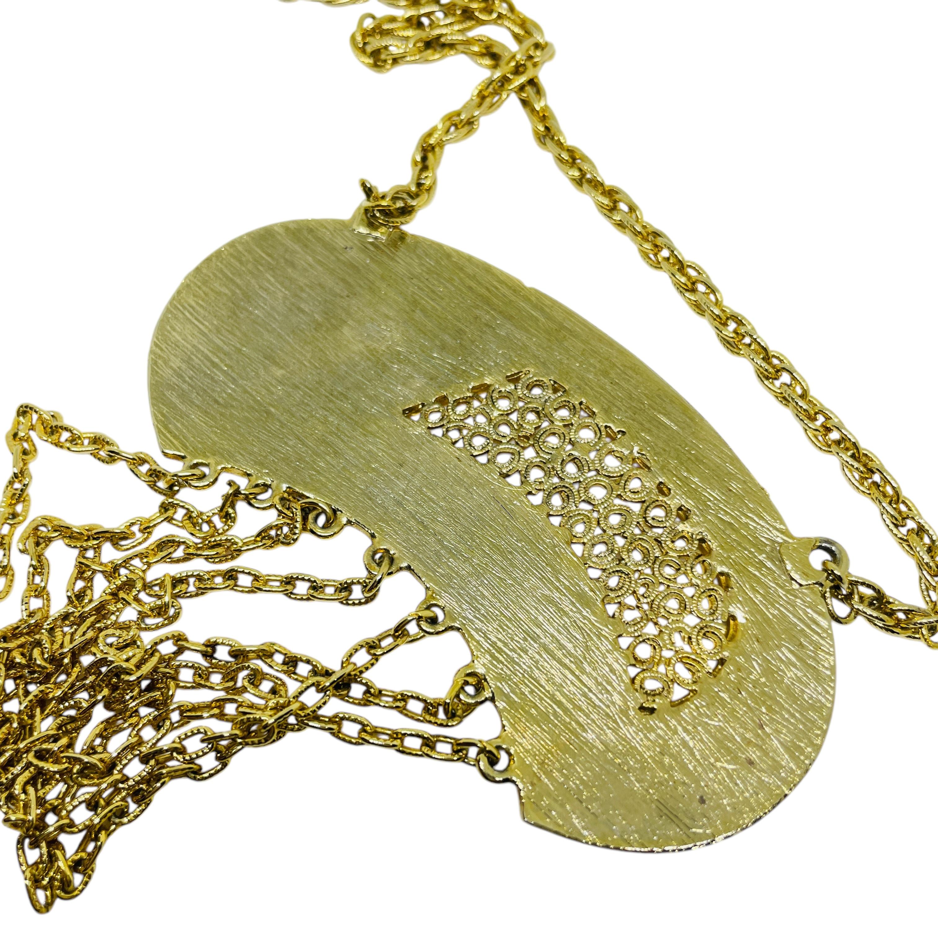 Vintage gold tone huge pendant dangle chain modernist necklace For Sale 2