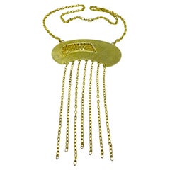 Vintage gold tone huge pendant dangle chain modernist necklace