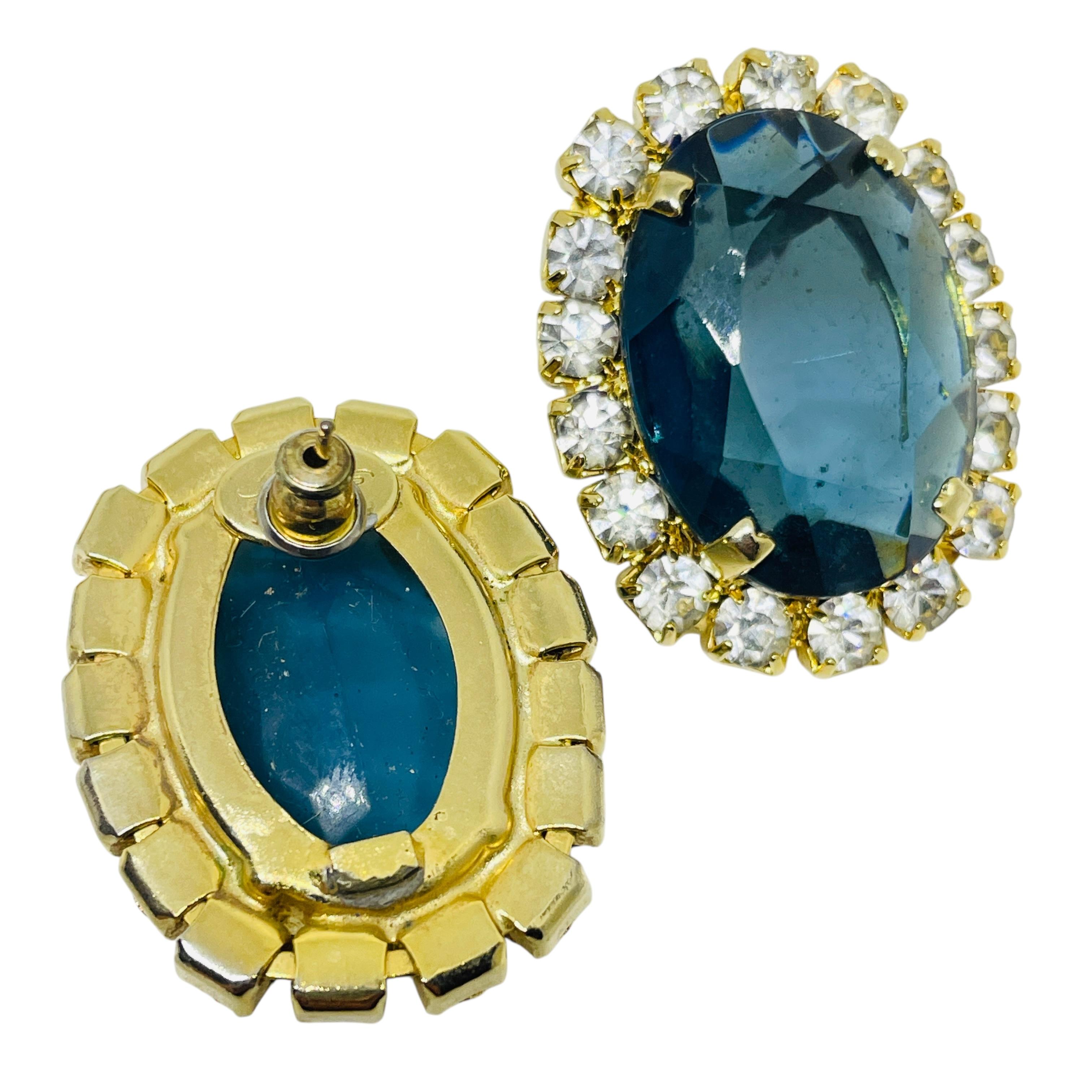 Orecchini a buco d'epoca in vetro zaffiro, tono oro, di design In condizioni buone in vendita a Palos Hills, IL