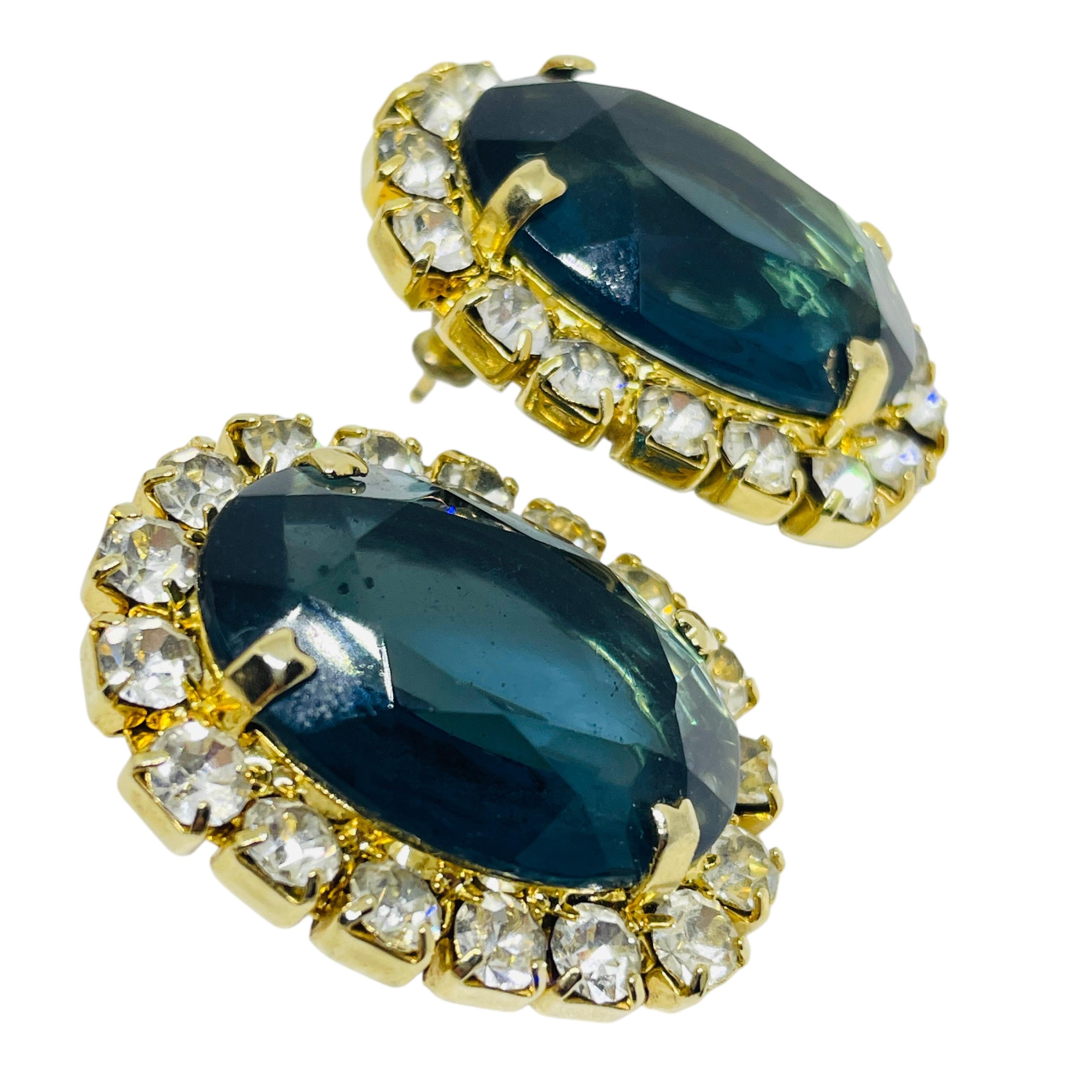 da uomo o donna Orecchini a buco d'epoca in vetro zaffiro, tono oro, di design in vendita