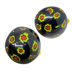 Vintage gold tone Italian art glass designer clip on earrings