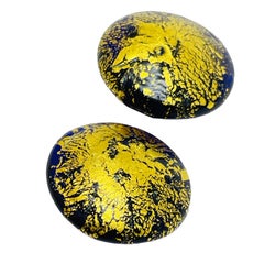 Vintage gold tone ITALIAN cobalt blue glass designer clip on earrings