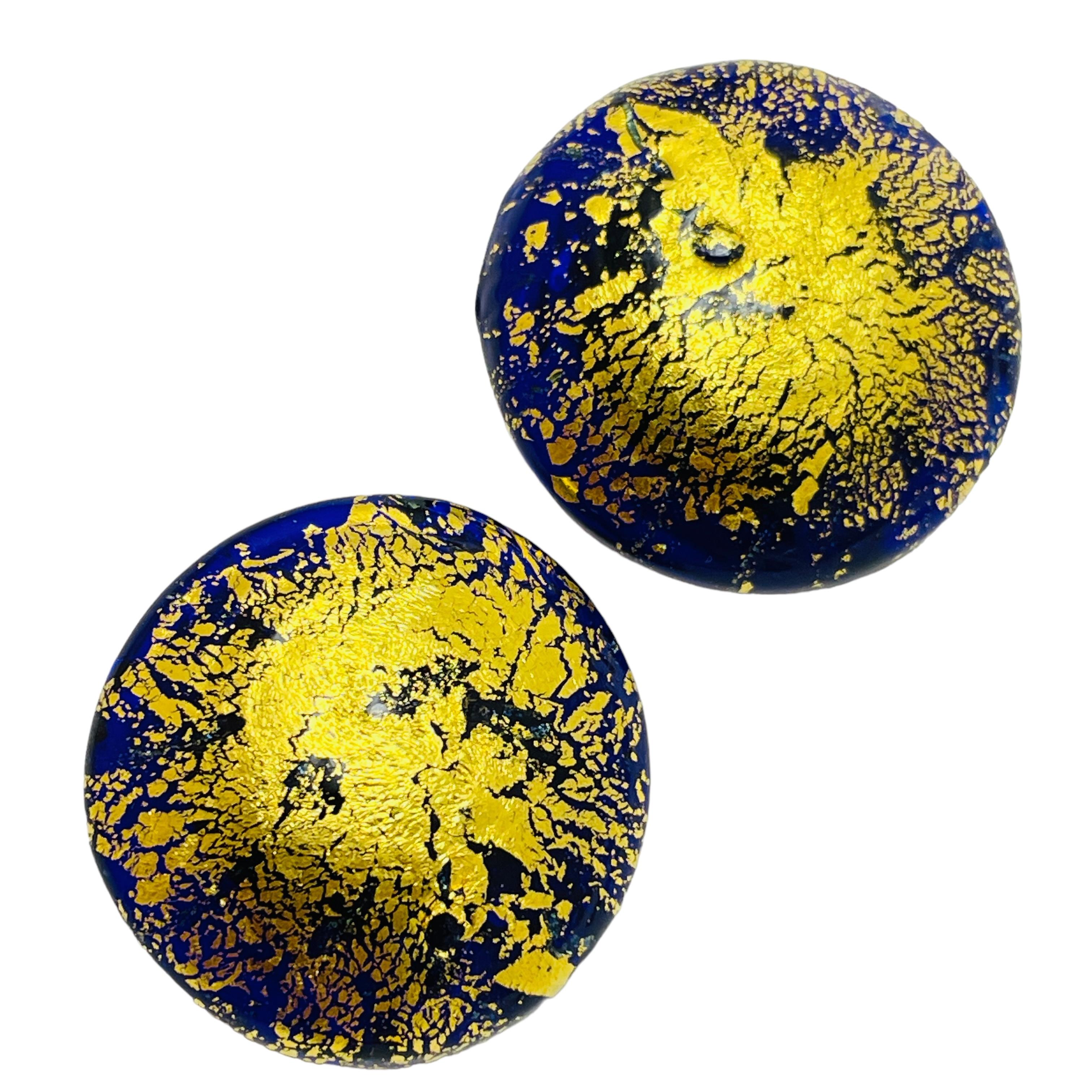 Vintage gold tone ITALIAN cobalt blue glass designer clip on earrings For Sale
