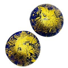 Vintage gold tone ITALIAN cobalt blue glass designer clip on earrings
