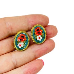 Vintage gold tone Italian micro music colorful clip on earrings