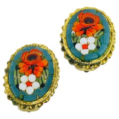 Vintage gold tone Italian micro music colorful clip on earrings