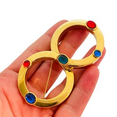 Vintage gold tone jewel cabochons designer brooch