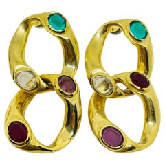 Vintage Gold Ton Juwel Glas baumeln Kette Designer Post Ohrringe