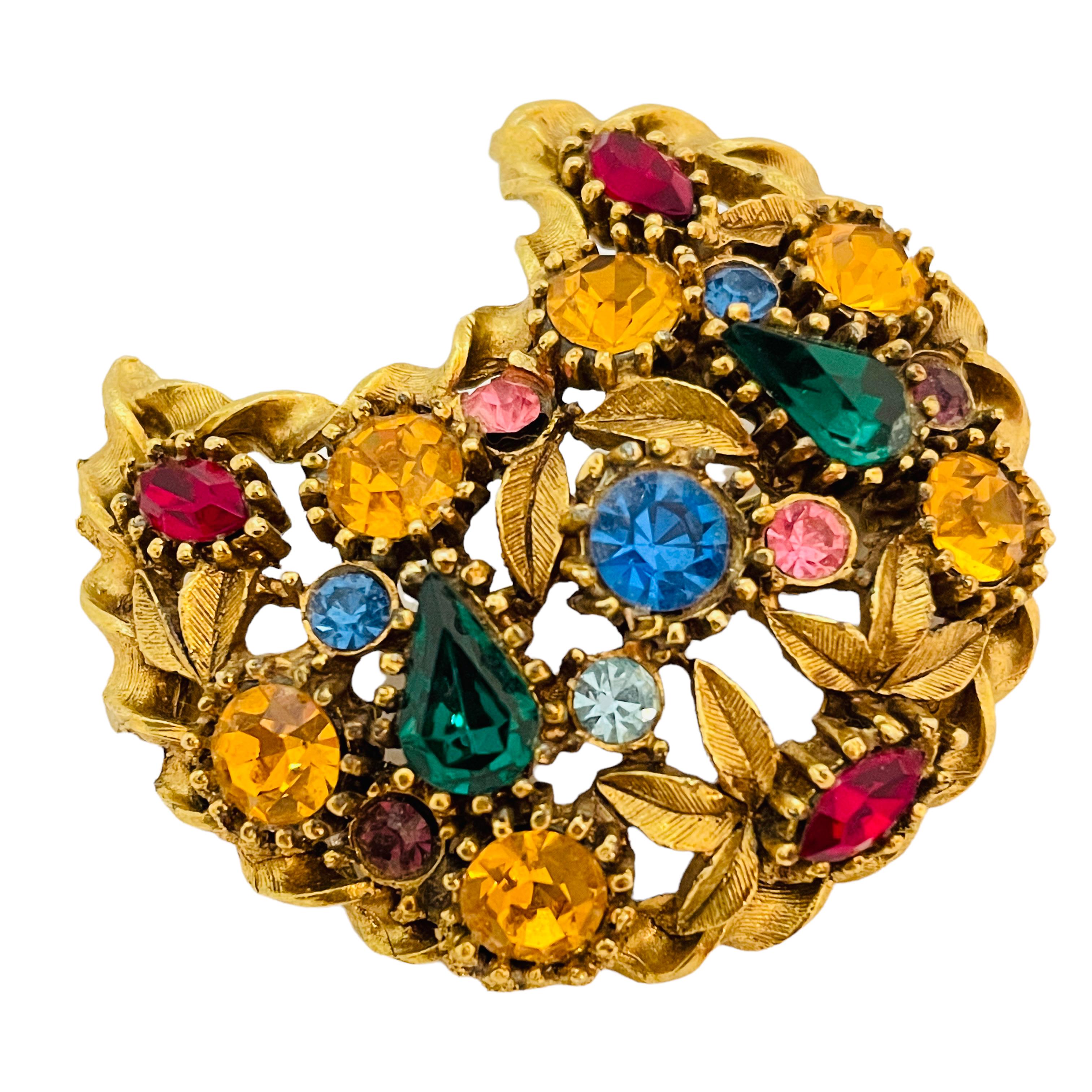 Vintage Gold Ton Juwel Glas Steine Designer Brosche