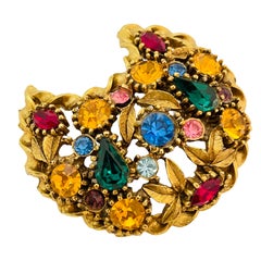 Vintage Gold Ton Juwel Glas Steine Designer Brosche