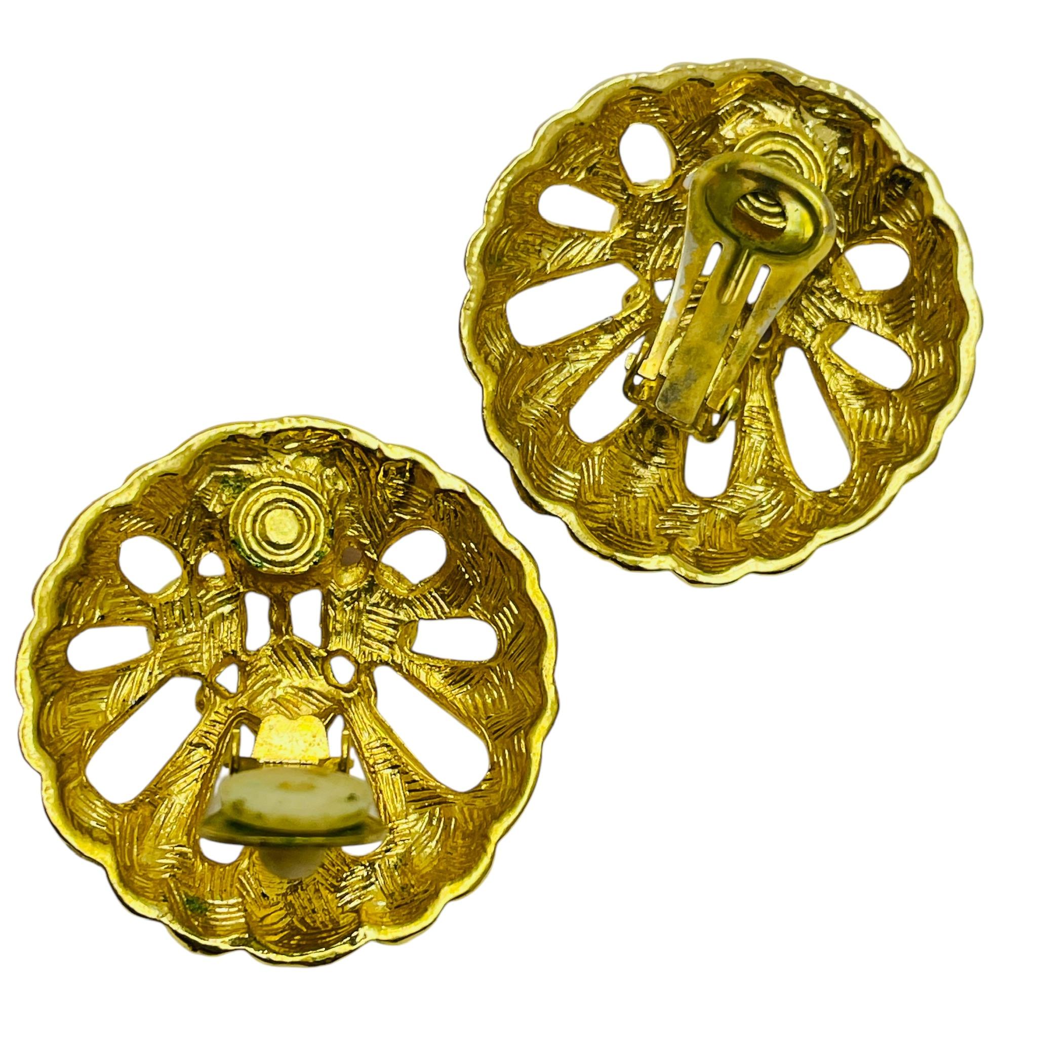 Pendientes vintage de clip con brillantes en tono dorado en Bueno estado para la venta en Palos Hills, IL