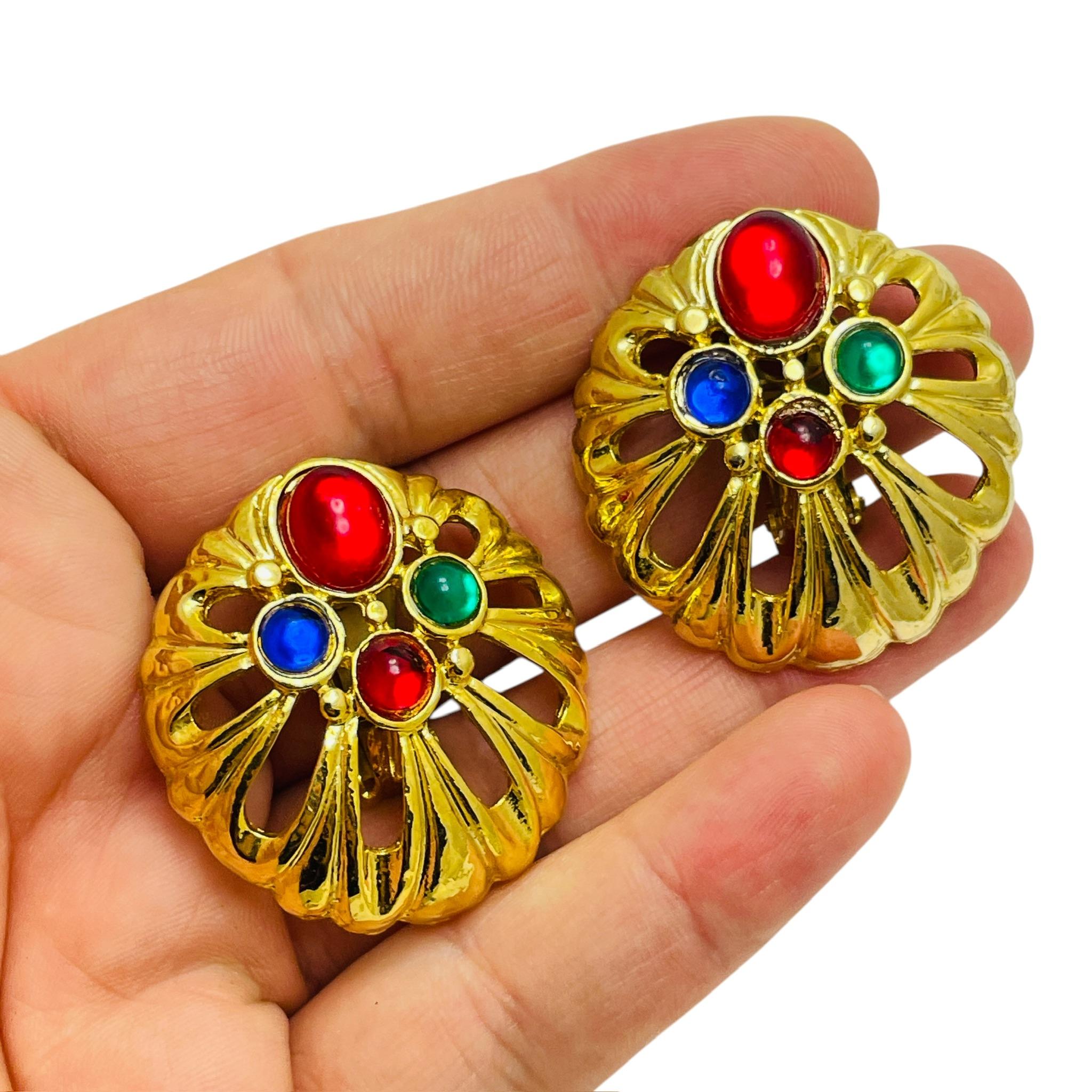 De las mujeres Pendientes vintage de clip con brillantes en tono dorado en venta