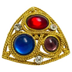 Vintage gold tone jewel rhinestone designer brooch