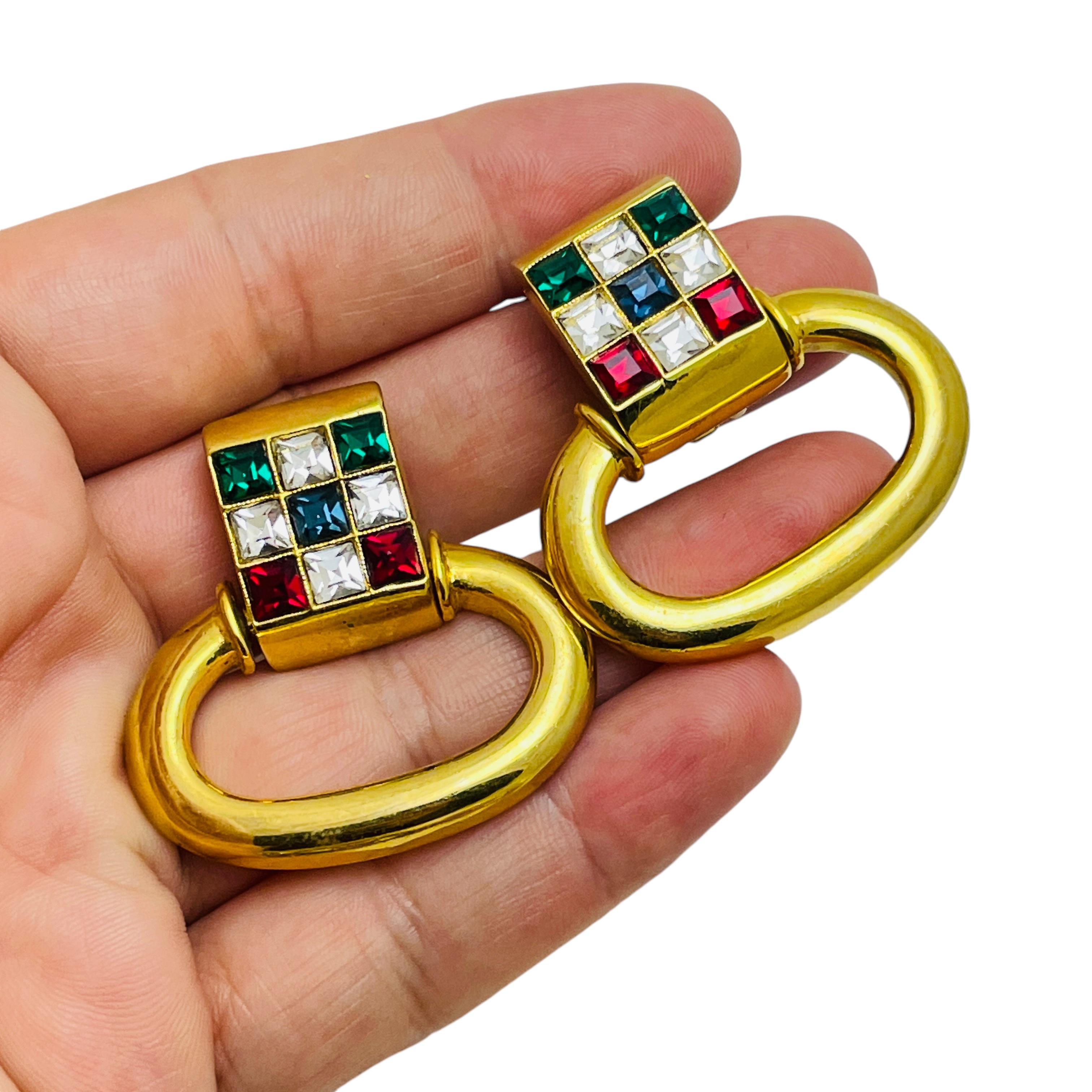 De las mujeres Pendientes de clip de diseño con aldaba de puerta de pedrería en tono dorado vintage en venta
