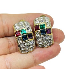 Pendientes de clip de diseñador de joyas vintage en tono dorado con brillantes mogul