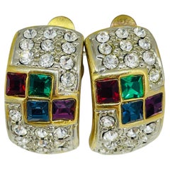 Pendientes de clip de diseñador de joyas vintage en tono dorado con brillantes mogul
