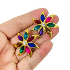 Vintage Gold Ton Juwel Ton Strass Designer Clip auf Ohrringe